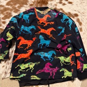 Desigual Black Long-Sleeve Tee with Multicolor Horse Print
